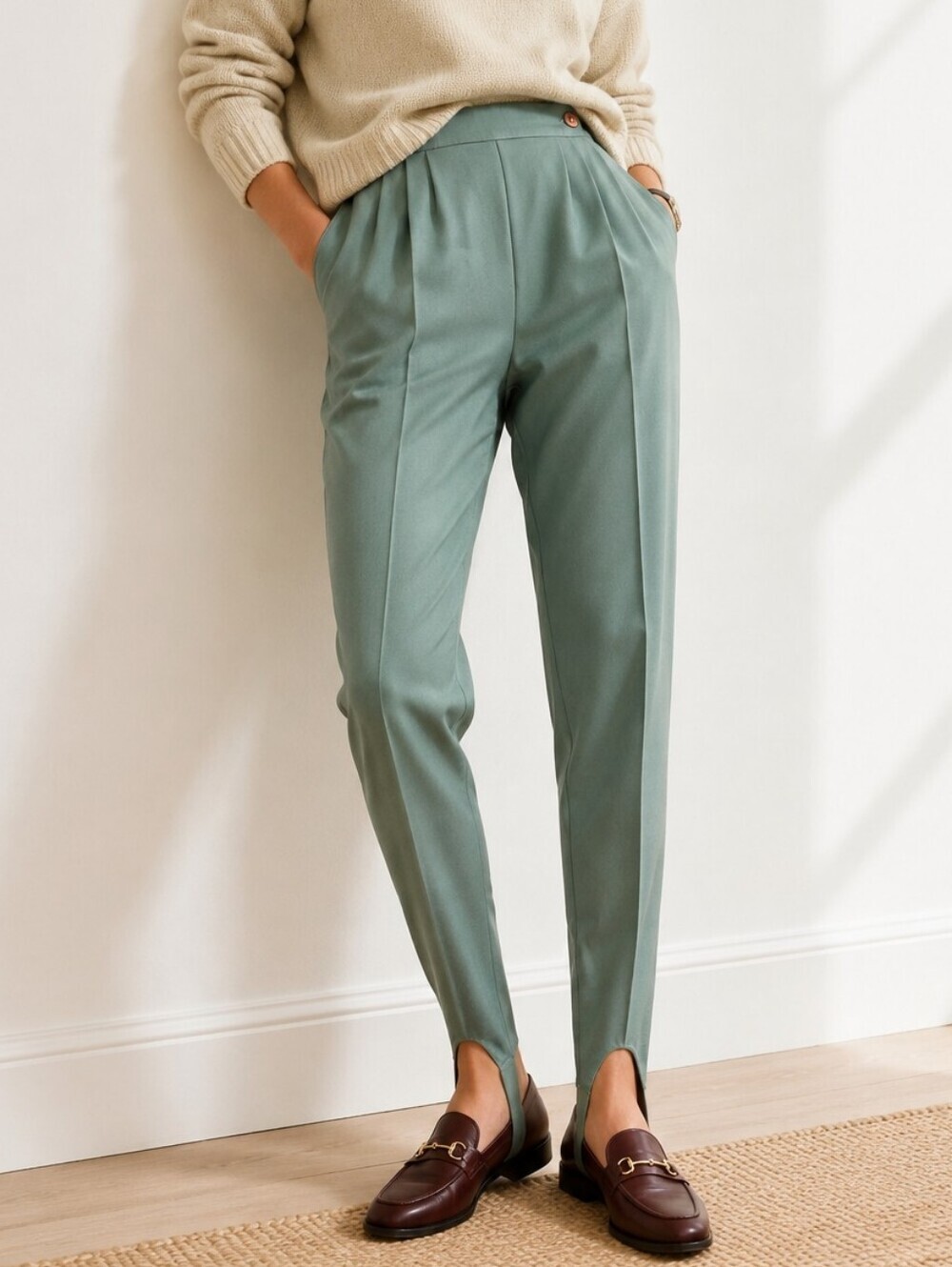Satori Sage Green Stirrup Pants High Rise Tapered Minimalist Vintage 8